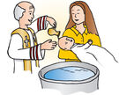 Ein Priester tauft ein Baby